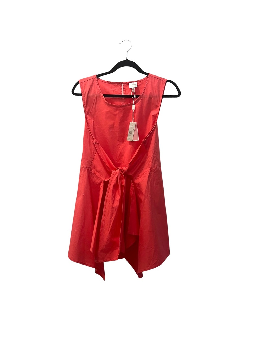 Cupio Coral Orange Cotton Sleeveless Tie-Front Tunic Top Blouse L